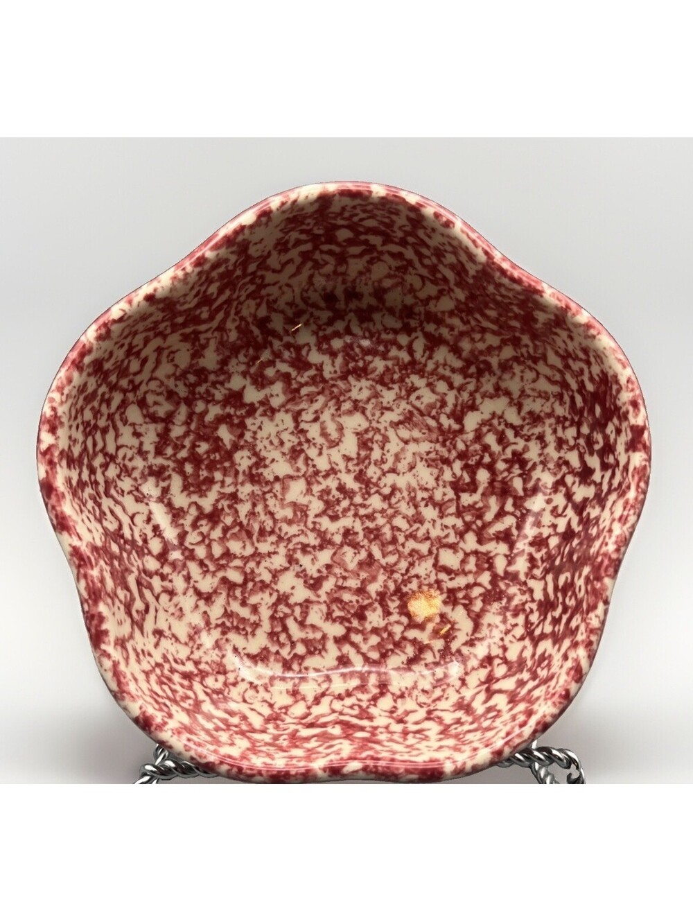 Roseville Spongeware Cranberry Red Petal Bowl 7” Potters of Olde Guernsey USA